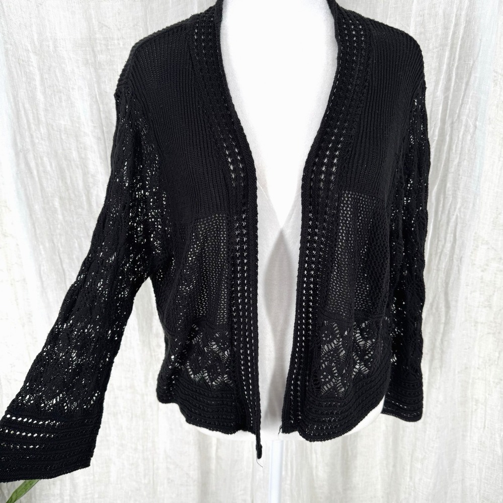 Crochet Knit Cardigan Shrug XL Whimsigoth Indie Boho Y2K Layering Open Front